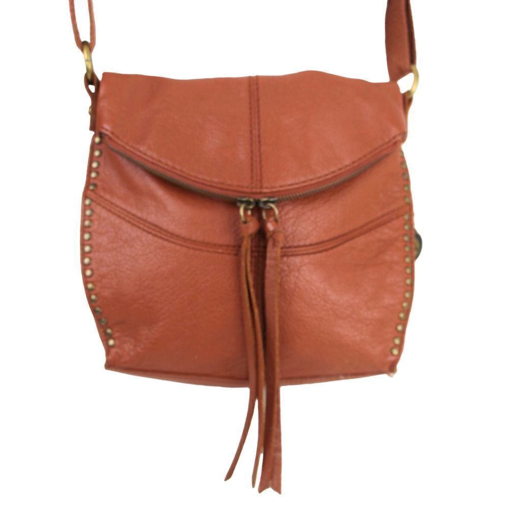 The Sak TAN BROWN GENUINE LEATHER FLAP XBODY BOHO MESSENGER SHOULDER BAG HANDBAG